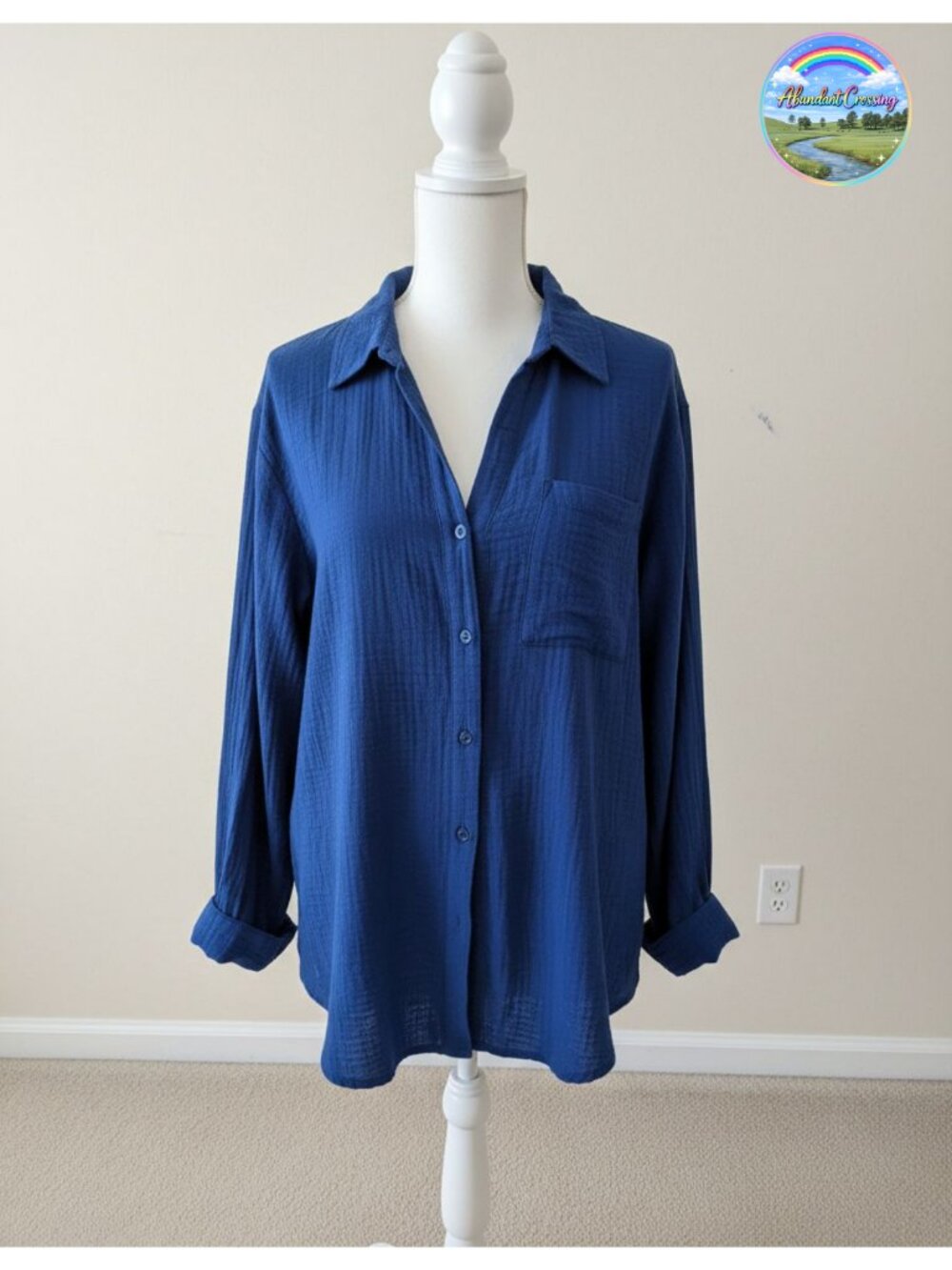 Womens Cotton Gauze Button Down Shirt Long Sleeve Casual Tunic Top
